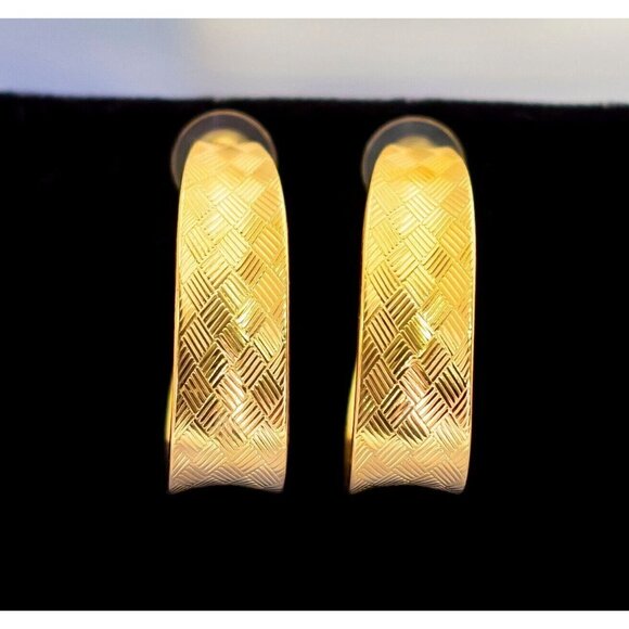 Vintage Sparkly Gold Tone Square Design Hoop Earrings - S17 - Picture 1 of 4